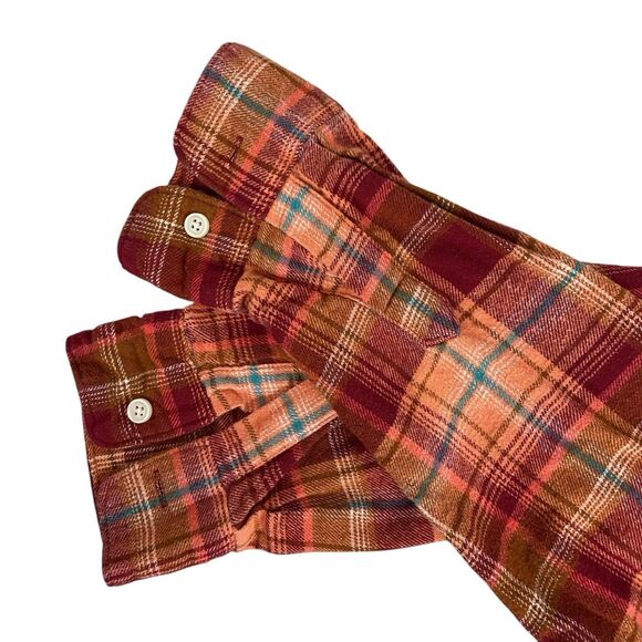 Upcycled Flannel Shirt Shacket Womens L Orange Grunge Patchwork Folk Art Skull - Picture 10 of 16